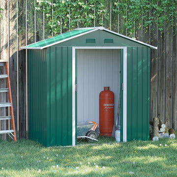 6.5ft x 3.5ft Metal Garden Storage Shed for Outdoor Tool Storage with Double Sliding Doors and 4 Vents, Green