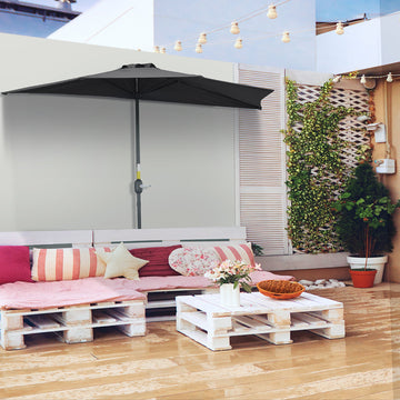 2.7m Garden Half Parasol, Outdoor Balcony Umbrella with 5 Steel Ribs, Patio Sun Shade, Black