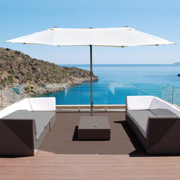 4.6M Sun Umbrella Canopy Double-sided Crank Sun Shade w/ Cross Base Off White