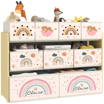 3-Tier Kids Storage Unit with 9 Non-Woven Fabric Boxes for Toys, Books, for Bedroom, Nursery, Yellow