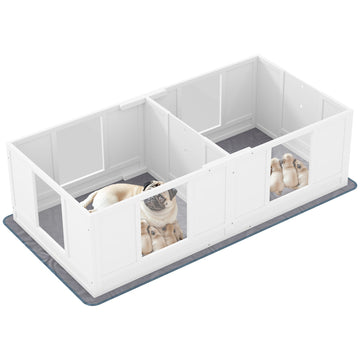 Two Room Design, Whelping Box for Dogs with Whelping Pad, Clear Panels, Adjustable Entrance, for Small Dogs, 164 x 80cm