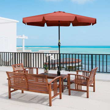 2.7m Patio Parasol Garden Umbrellas Outdoor Sun Shade Table Umbrella with Tilt, Crank, 8 Ribs, Ruffles, Wine Red