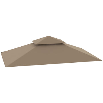 Grill Gazebo Replacement Canopy Roof for 1.5 x 2.4m Frame, UPF50+ Protection, Double Tiered 5' x 8' Outdoor BBQ Gazebo Cover Replacement, TOP COVER ONLY, Khaki