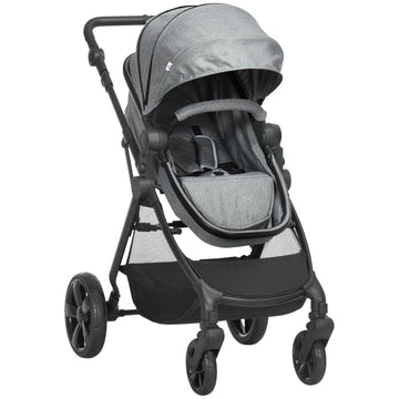 Foldable Baby Stoller, with Reclining Backrest, Adjustable Canopy, for Ages 0-36 Months - Grey