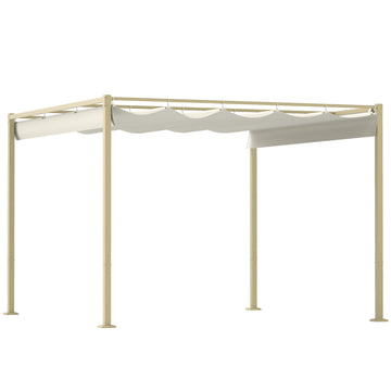 3 x 3(m) Garden Pergola with Retractable Roof and Magnetic Fixture, Outdoor Gazebo Pergola Kit Sun Shade Canopy, UPF30+, Khaki