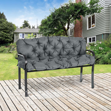 3 Seater Bench Cushion, Garden Chair Cushion with Back and Ties for Indoor and Outdoor Use, 98 x 150 cm, Dark Grey