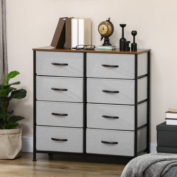 Fabric Chest of Drawers, Storage Drawers, Industrial Bedroom Dresser with 8 Fabric Drawers, Steel Frame and Wooden Top for Nursery, Living Room, Hallway, Grey