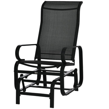 Outdoor Gliding Rocking Chair with Sturdy Metal Frame Garden Comfortable Swing Chair, Black