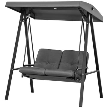 Two-Seater Garden Swing Bench, with Adjustable Canopy - Dark Grey
