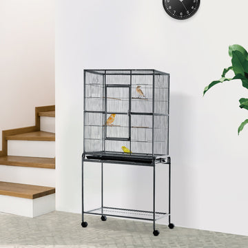 Large Bird Cage Budgie Cage with Stand, Storage Shelf, Wood Perch for Parrot Canary Parakeet Cockatiels, 81 x 48 x 162.5 cm