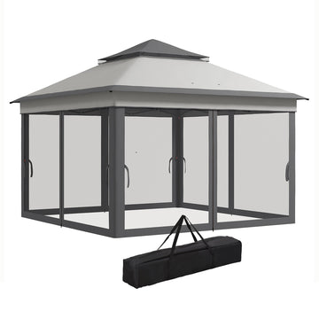 3 x 3(m) Pop Up Gazebo, Height Adjustable Instant Event Shelter with Netting and Carrying Bag, Grey