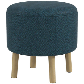 Round Linen-Look Storage Ottoman - Blue