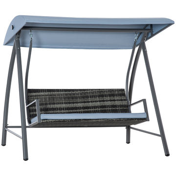 2-3 Seater Outdoor Garden Rattan Swing Chair with Adjustable Canopy Removable Cushion Hammock Seater Bench Bed Lounger, Mixed Grey