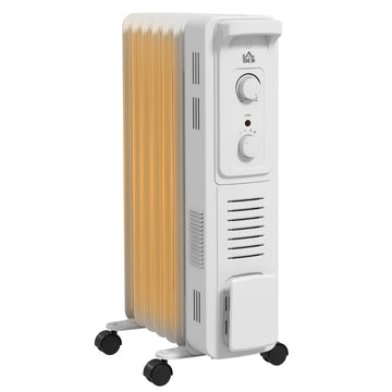 1500W Quiet Oil Filled Radiator, 7 Fin Energy Efficient Portable Electric Heater with 3 Heat Settings, Adjustable Thermostat, Safety Tip Over, Overheat Protection, for Home, White