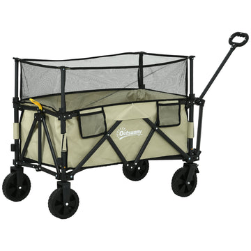 Folding Garden Trolley, 180L Wagon Cart with Extendable Side Walls, for Beach, Camping, Festival, Green