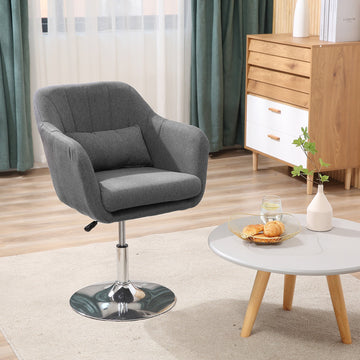 Swivel Linen Fabric Accent Chair for Living Room Contemporary Vanity Armchair with Adjustable Height Thick Cushion Lumbar Support Armrest for Bedroom Office Dark Grey
