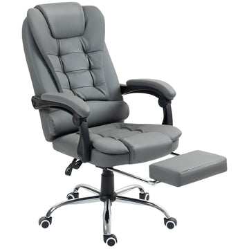 Executive Office Chair, Home Office Chair with Swivel Wheels, Reclining Backrest, Retractable Footrest, Grey