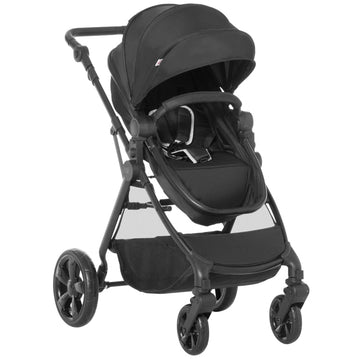 Foldable Baby Stoller, with Reclining Backrest, Adjustable Canopy, for Ages 0-36 Months - Black