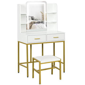 LED Light Dressing Table, with Stool - White