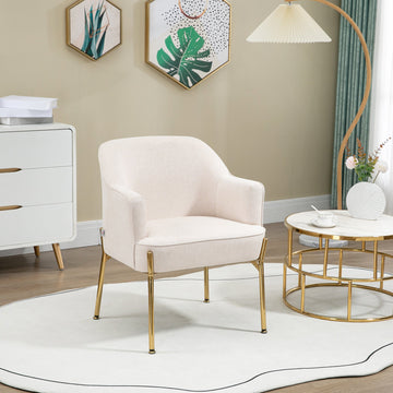 Fabric Accent Chair, Modern Armchair with Metal Legs for Living Room, Bedroom, Home Office, Cream