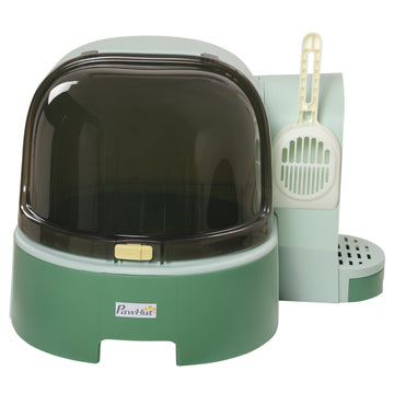 2 in 1 Cat Litter Box, with Drawer Pans, Scoop, Openable Cover - Green