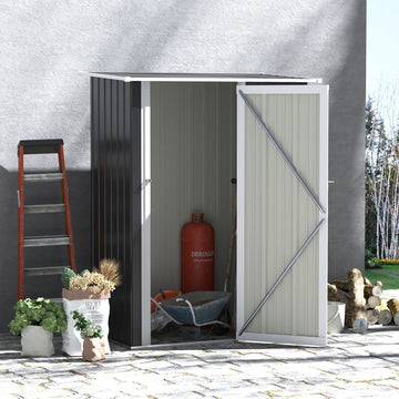 5ft x 3ft Metal Garden Storage Shed, Outdoor Tool Shed with Sloped Roof, Lockable Door for Tools, Equipment, Grey