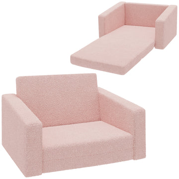 2 in 1 Kids Armchair, Foldable Recliner for 1.5-3 Years Old, Pink