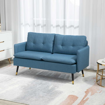 Modern Two Seater Sofa, Button Tufted Loveseat with Cushions and Steel Legs for Living Room, Guest Room, Dark Blue