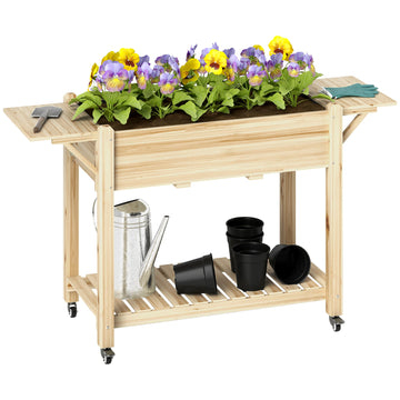 46 x 94cm Wooden Raised Planter, with Shelves - Natural Finish