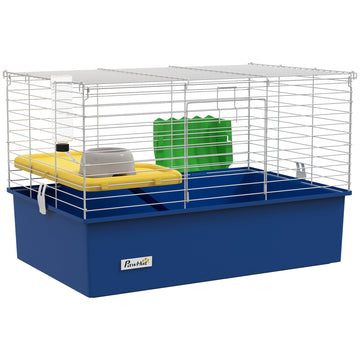 Chinchillas Small Rabbit Guinea Pig Small Animal Cage, Pet Playhouse, with Platform, Ramp, 71 x 46 x 47cm, Blue
