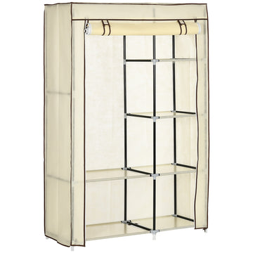 Fabric Wardrobe, Portable Wardrobe with 6 Shelves, 1 Hanging Rail, Foldable Closets, 103 x 43 x 162.5 cm, Cream White