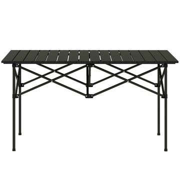 Two-Seater Portable Aluminium Table, with Roll-Up Tabletop and Bag - Black