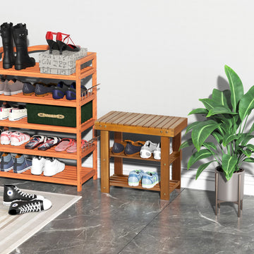 Acacia Wood Shoe Bench, 3-Tier Shoe Storage Rack, Hallway Organizer Shelf, for Entryway, Living Room, Bedroom, 50 x 28 x 45 cm, Teak
