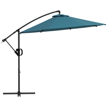 3m Offset Cantilever Parasol Umbrella, with Cross Base - Blue