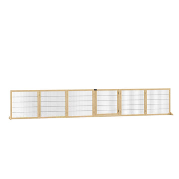 Wooden Pet Gate, Freestanding Dog Safety Barrier with Two Support Feet - Natural Tone