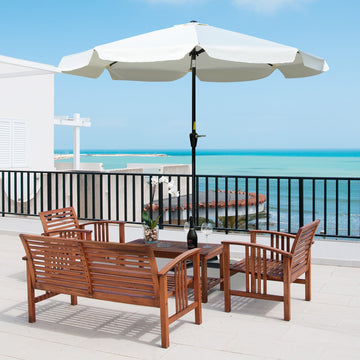 2.7m Patio Parasol Garden Umbrellas Outdoor Sun Shade Table Umbrella with Tilt, Crank, 8 Ribs, Ruffles, White