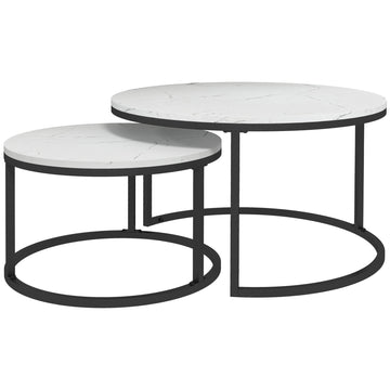 Set of Two Marble-Effect Stacking Tables - Black/White