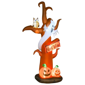 2.7m Halloween Inflatable Dead Tree with Ghost, Pumpkin and Owl, Blow Up Decorations with Build-in LED Lights for Party Outdoor Garden Décor