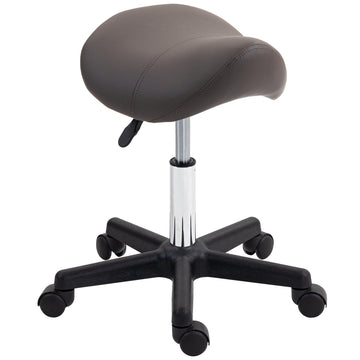 Saddle Stool, PU Leather Adjustable Rolling Salon Chair with Steel Frame for Massage, Spa, Beauty and Tattoo, Grey