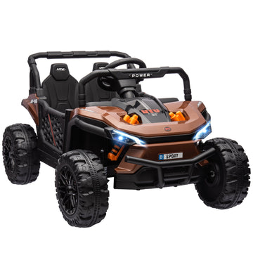 12V Battery Powered Ride on Truck w/ Remote, Four Suspension Wheels, Horn, Lights, Music, USB, for Ages 3-5 Years, Brown