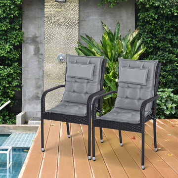 Set of 2 Outdoor Chair Cushions, High Back Padded Patio Chair with Pillow for Indoor and Outdoor Use, Dark Grey
