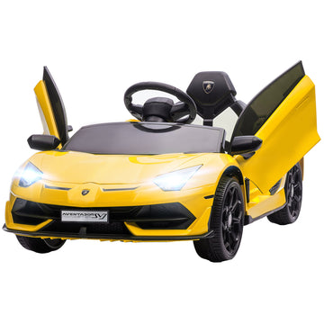 Lamborghini Licensed 12V kids Electric Car w/ Butterfly Doors, Remote, Music, Horn, Suspension - Yellow