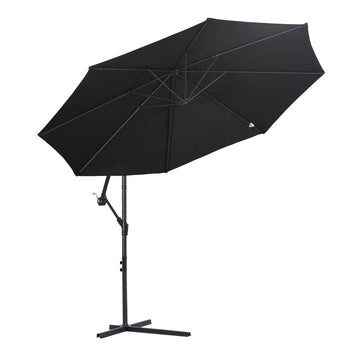 2.45m Overhanging Cantilever Parasol, Heavy Duty Waterproof Garden Umbrella with Cross Base, Black