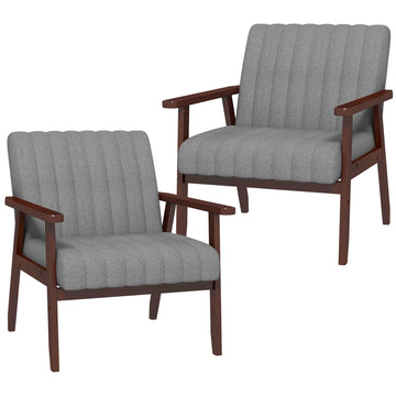 Mid Century Accent Chairs Set of 2, with Wooden Legs - Grey