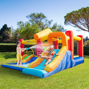 4 in 1 Kids Bouncy Castle Extra Large Double Slides & Trampoline Design Inflatable House Pool Climbing Wall with Blower Carrybag for Kids Age 3-8, 3.8 x 3.7 x 2.3m