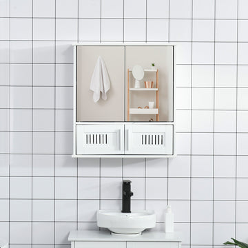 Bathroom Mirror Cabinet, Wall Mounted Storage Cupboard with Double Doors and Adjustable Shelf, Bathroom Organizer, White