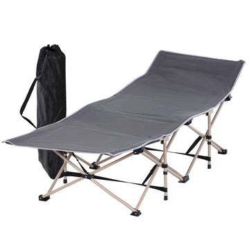 Single Steel Frame Portable Camping Cot, with Carry Bag - Grey