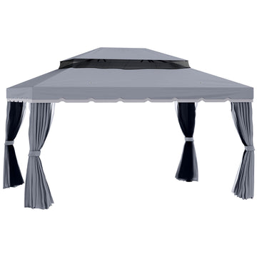3 x 4m Aluminium Garden Gazebo, Marquee Canopy Shelter Pavilion Party Tent with Nets and Curtains for Garden and Deck, Dark Grey