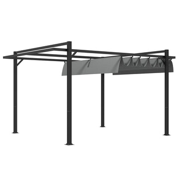 3 x 4m Retractable Pergola, Garden Gazebo Shelter with Aluminium Frame, for Grill, Patio, Deck, Dark Grey