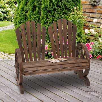Fir Logs Love Seats with Wheel-Shaped Armrests, Large Load-Bearing Chair, Natural Wood Grain